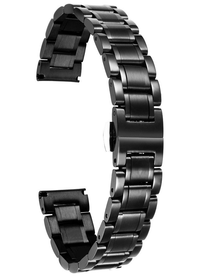 BINLUN Stainless Steel Watch Bands 12mm-24mm Replacement Smart Watch Straps with Straight&Curved Ends Universal fit for Samsung Galaxy Watch 6/5/4/3,Fit for Garmin Watch(Black,12mm) - Image 1