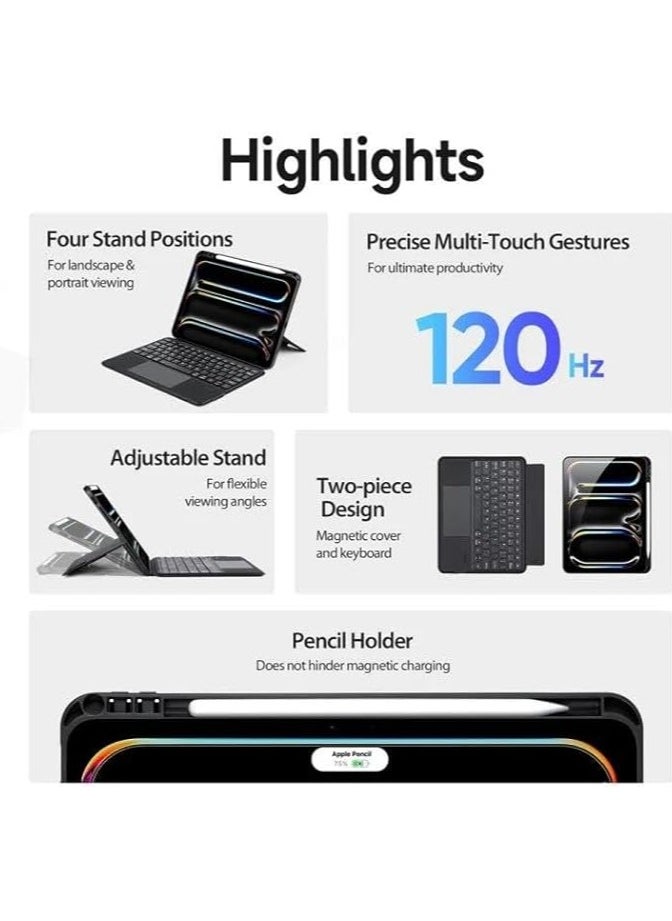 Magic Keyboard Case Touch for IPad Air 11 2024 (M2) (A2899,A2900,A2902) Bluetooth Rechargeable Keyboard with Foldable Case & Trackpad & Pencil Slot & Adjustable Kickstand for iPad Air 11 Black
