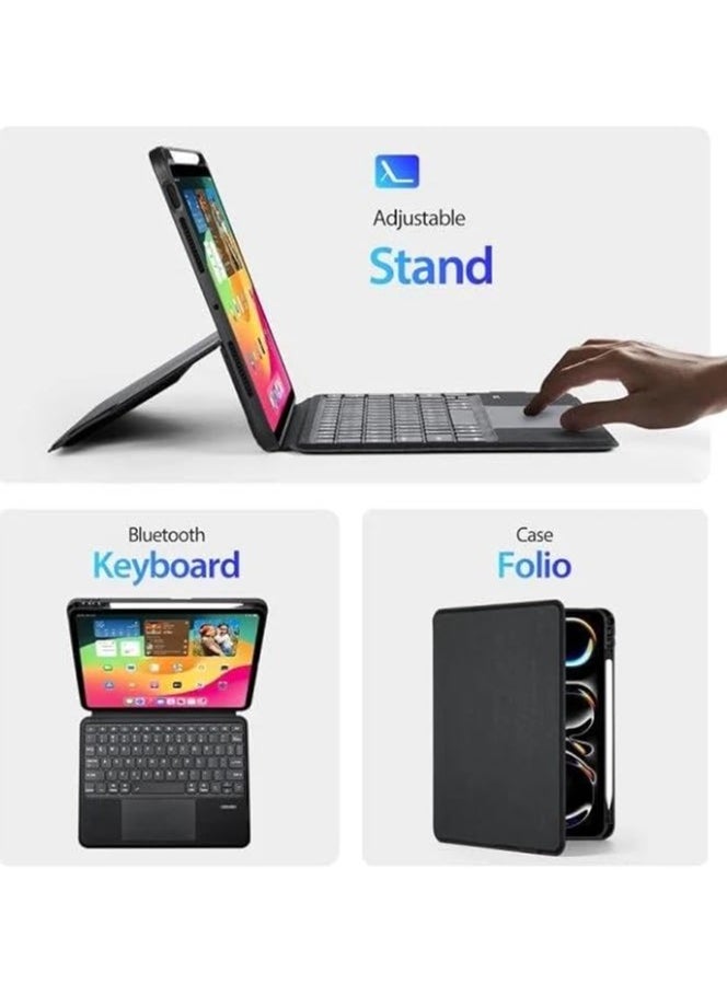 Magic Keyboard Case Touch for IPad Air 11 2024 (M2) (A2899,A2900,A2902) Bluetooth Rechargeable Keyboard with Foldable Case & Trackpad & Pencil Slot & Adjustable Kickstand for iPad Air 11 Black