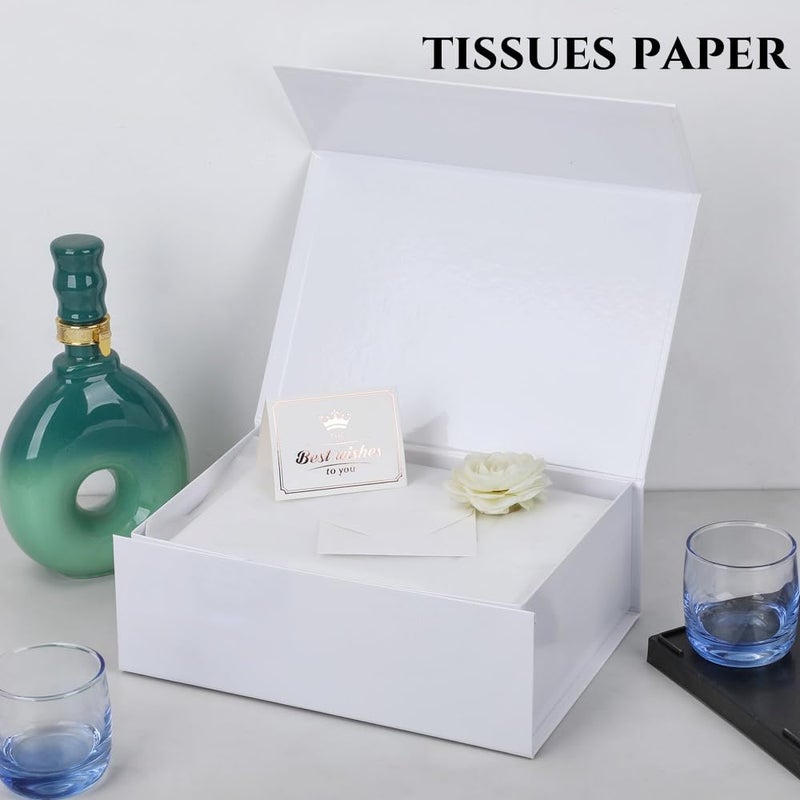 Uoering 1 Pcs White Gift Box 9.5X6X3 Inch Small Luxury Gift Box For Presents With Magnetic Lid Collapsible Birthday Christmas Contains Card  Ribbon  Tissue Paper Shredded Paper Fille - Image 5