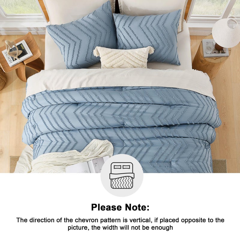 Litanika Litanika Grayish Blue California King Comforter Set  3 Pieces Cal King Oversized Chevron Tufted Bedding Comforter Sets  Fluffy Bed Set (104x96In Comforter & 3 Pillowcases)  - Image 5