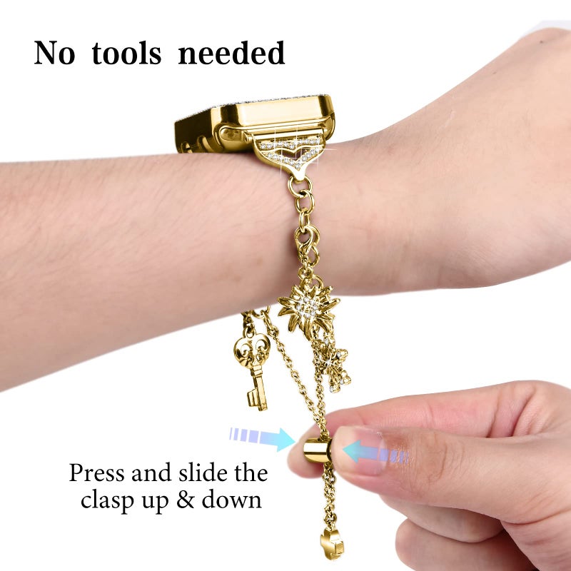 JOYOZY Band Compatible with Apple Watch 38mm 40mm 41mm 42mm 44mm 45mm 46mm, Bling Strap with Glitter Case Built-in Screen Protector, Interchangeable Charms Dressy Bracelet for Women (Gold 40mm) - Image 3