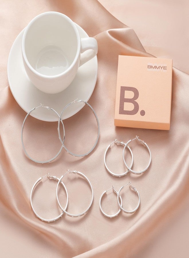 BMMYE Sterling Silver Hoop Earrings for Women Lightweight Hoop Earrings with Heart Cubic Zirconia 30mm 40mm 50mm 60mm Silver Hoop Earrings, 40mm, Sterling Silver, No Gemstone - Image 5