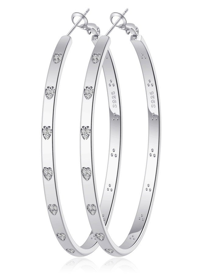 BMMYE Sterling Silver Hoop Earrings for Women Lightweight Hoop Earrings with Heart Cubic Zirconia 30mm 40mm 50mm 60mm Silver Hoop Earrings, 40mm, Sterling Silver, No Gemstone - Image 1