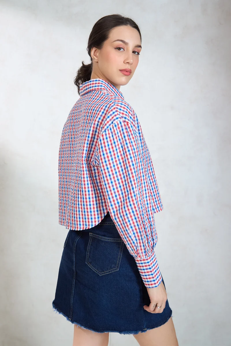 فيرجيو Cotton Checked Brunchwear Shirts With Front Tie Up for Women