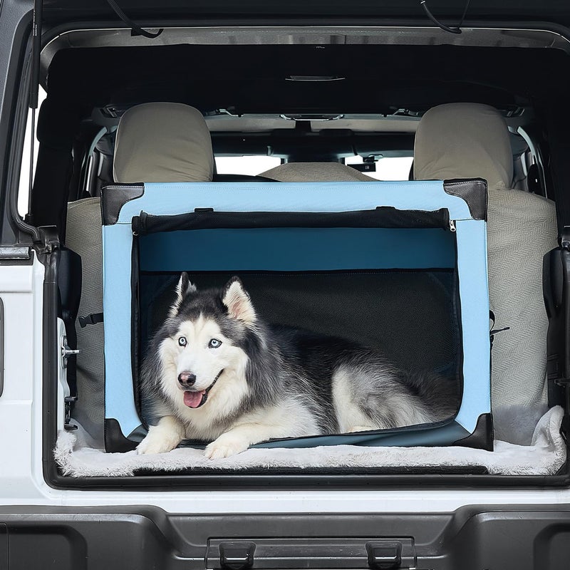 JOYTUTUS 32 Inch Collapsible Dog Crate Steel Frame 8Bar Foldable Soft Kennel Portable Travel Crate for Large Dog Up to 51lbs Oxford Cat Carrier Fit for Car Travel Indoor Outdoor - Image 2