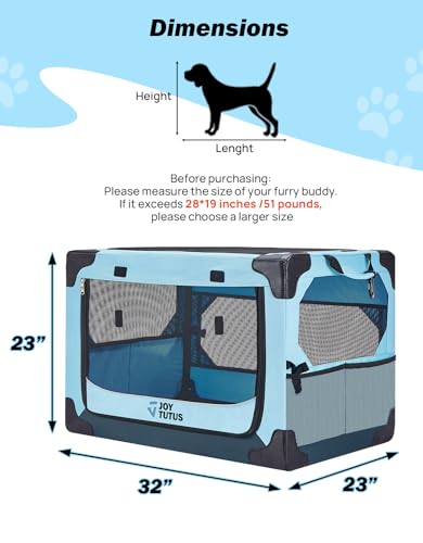 JOYTUTUS 32 Inch Collapsible Dog Crate Steel Frame 8Bar Foldable Soft Kennel Portable Travel Crate for Large Dog Up to 51lbs Oxford Cat Carrier Fit for Car Travel Indoor Outdoor - Image 3