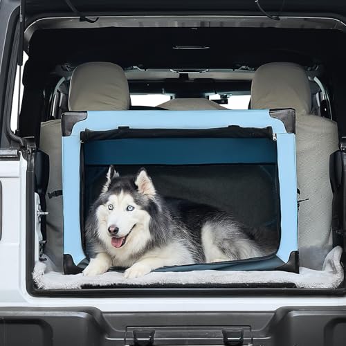 JOYTUTUS 32 Inch Collapsible Dog Crate Steel Frame 8Bar Foldable Soft Kennel Portable Travel Crate for Large Dog Up to 51lbs Oxford Cat Carrier Fit for Car Travel Indoor Outdoor - Image 1