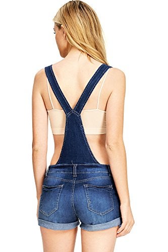 WAX JEAN Wax Women's Juniors Cute Denim Overall Shorts (XXX-Large, Dark Denim)' - Image 3
