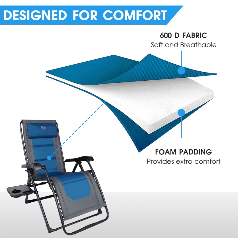 TIMBER RIDGE Zero Gravity polyester Chair Oversized Recliner 350lbs Capacity Patio Lounge Chair Padded Lawn Chair with Headrest XXL for Outdoor, Camping, Patio, Lawn, Blue - Image 4