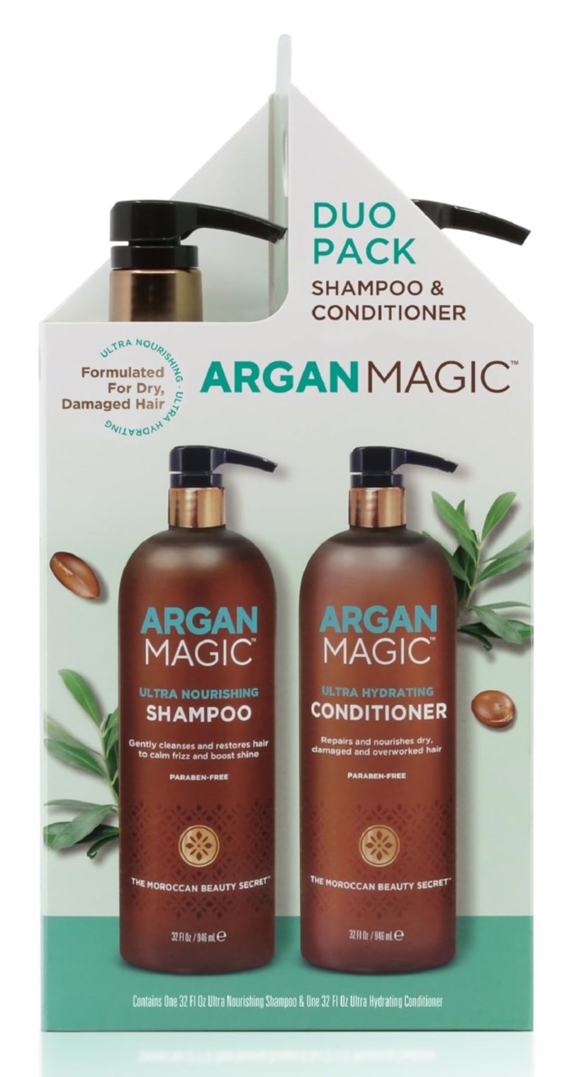 Argan Magic Ultra Shampoo and Conditioner Combo Pack for Dry and Damaged Hair - Revives & Dehydrated Brittle Hair | Detangles, Smooths & Softens | Made in USA, Paraben Free, Cruelty Free (32 oz) - Image 1