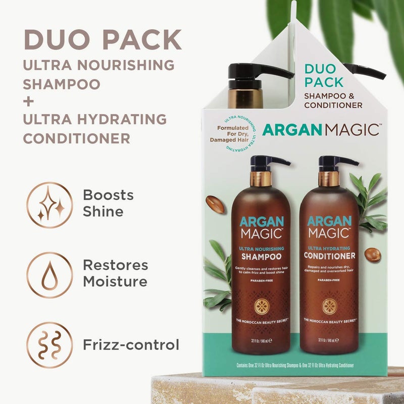 Argan Magic Ultra Shampoo and Conditioner Combo Pack for Dry and Damaged Hair - Revives & Dehydrated Brittle Hair | Detangles, Smooths & Softens | Made in USA, Paraben Free, Cruelty Free (32 oz) - Image 4