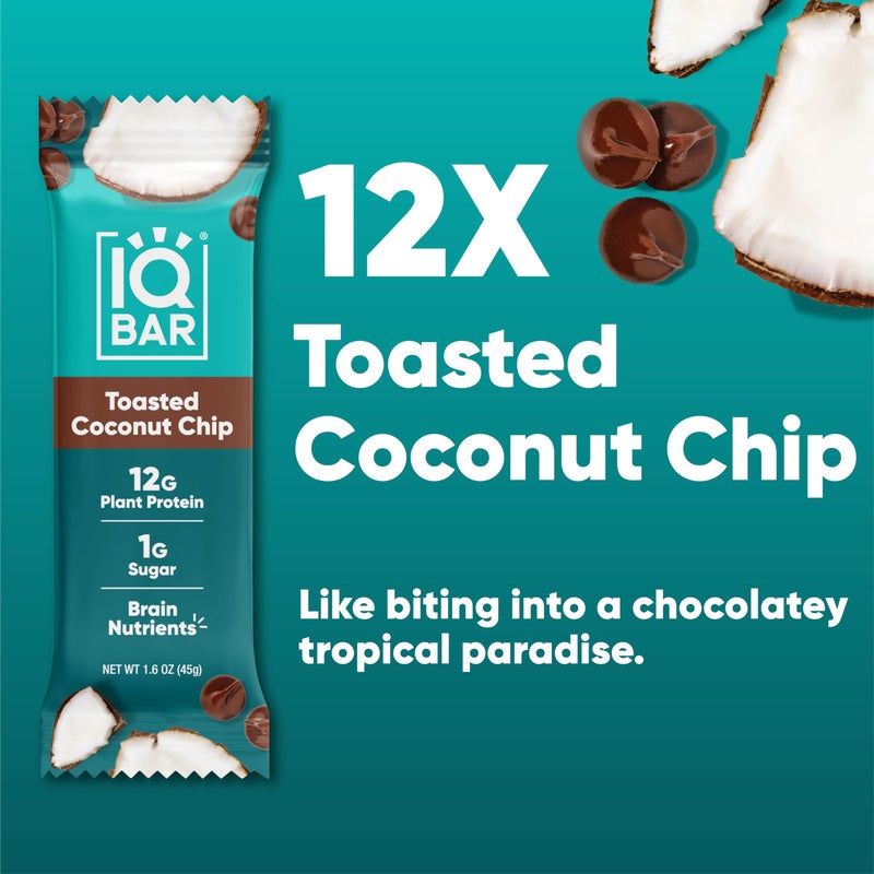 IQBAR Brain and Body Plant Protein Bars - Toasted Coconut Chip - 12-Count Low Carb - Gluten Free, High Fiber, Vegan Snacks - Low Sugar Meal Replacement - Image 2