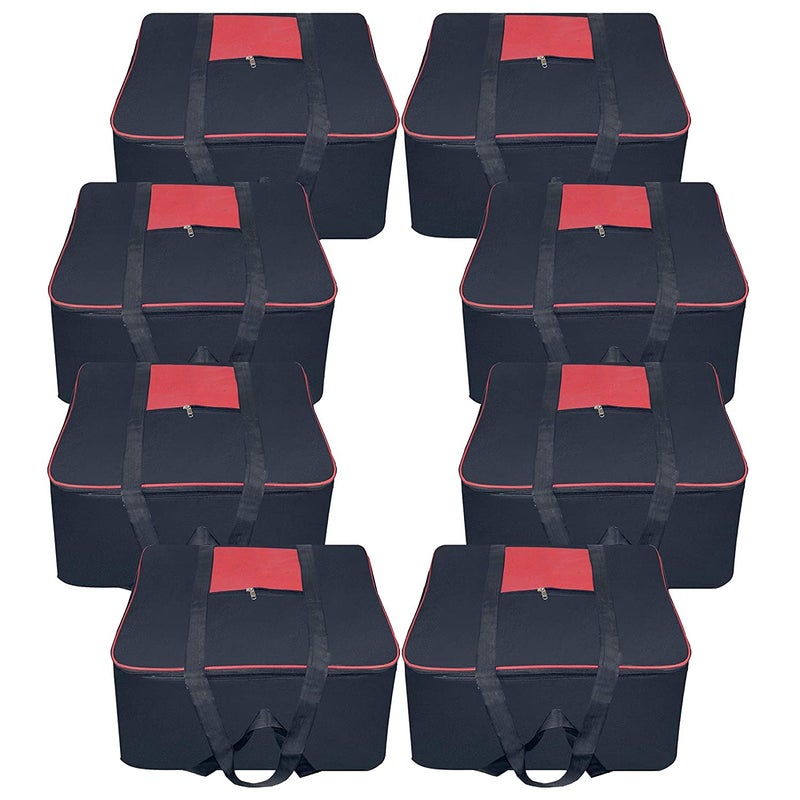 whitekrafts Nylon Big Underbed Moisture Proof Storage Bag with Zippered Closure and Handle Black 54x46x28cm Rectangular 8 pcs - Image 1