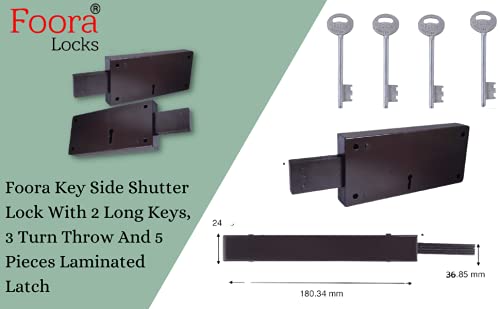 Foora Foora Side Shutter Lock with 2 Long Keys 3 Turn Throw Steel 5 Pieces Laminated Latch Both Side Operated Dark Brown 72 inch Left  - Image 3