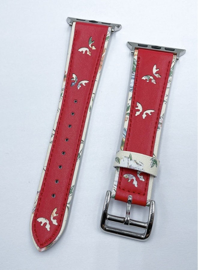 Beauenty For apple iWatch 6/7/8 Watch with Butterfly print leather strap 42/44/45/49mm red