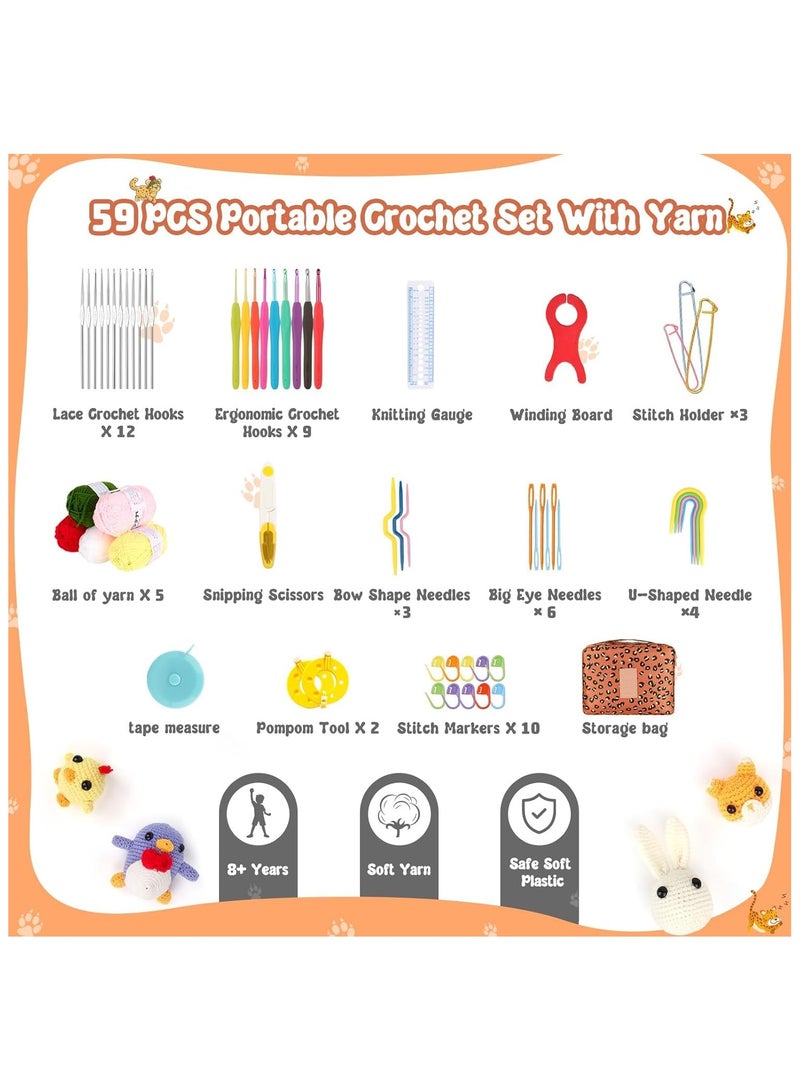 NANAO Crochet Kit for Beginners Adults, NAWOKEENY Knitting Starter Kit, Crochet Starter Kit with Case, Crochet Hook Set with Crochet Yarn and Crochet Accessories, Beginner Crochet Yarn Kit (Leopard) - Image 5