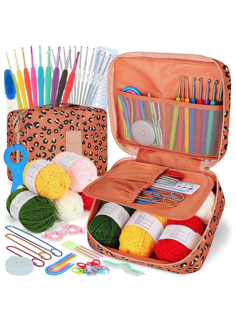 NANAO Crochet Kit for Beginners Adults, NAWOKEENY Knitting Starter Kit, Crochet Starter Kit with Case, Crochet Hook Set with Crochet Yarn and Crochet Accessories, Beginner Crochet Yarn Kit (Leopard) - Image 1
