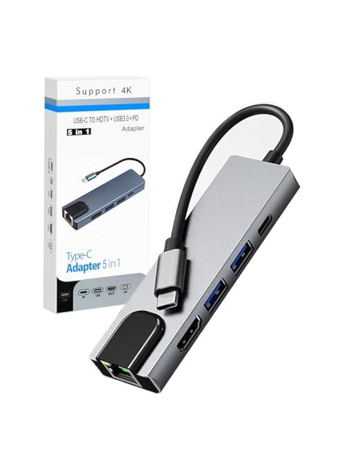 USB C Hub, USB C Hub Multiport Adapter, USB-C Hub (5-in-1) with 4K HDMI Display, Multiports Adapter Ultra Slim Type C Dock with 2 USB Data Transfer for MacBook Pro, Air, Dell XPS, etc