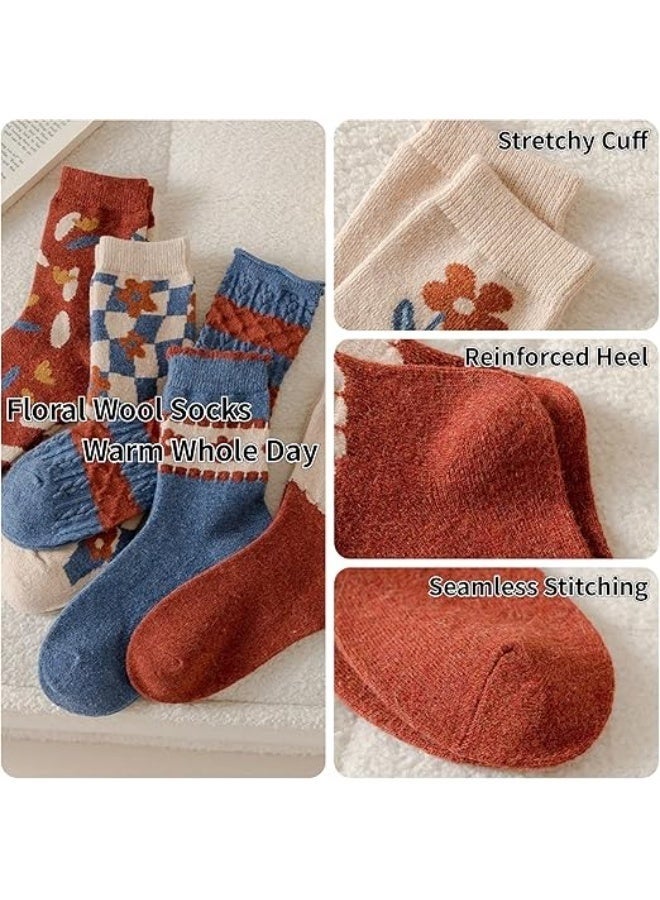 Arabest Warm Wool Socks for Women, 5 Pairs, Super Cozy Thick Crew Winter Socks, Non-Shedding Fuzzy Home Slipper Socks, Cute and Colorful, Vintage Style - Image 3