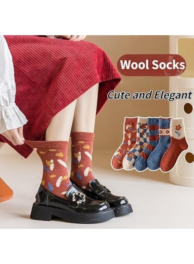 Arabest Warm Wool Socks for Women, 5 Pairs, Super Cozy Thick Crew Winter Socks, Non-Shedding Fuzzy Home Slipper Socks, Cute and Colorful, Vintage Style - Image 2