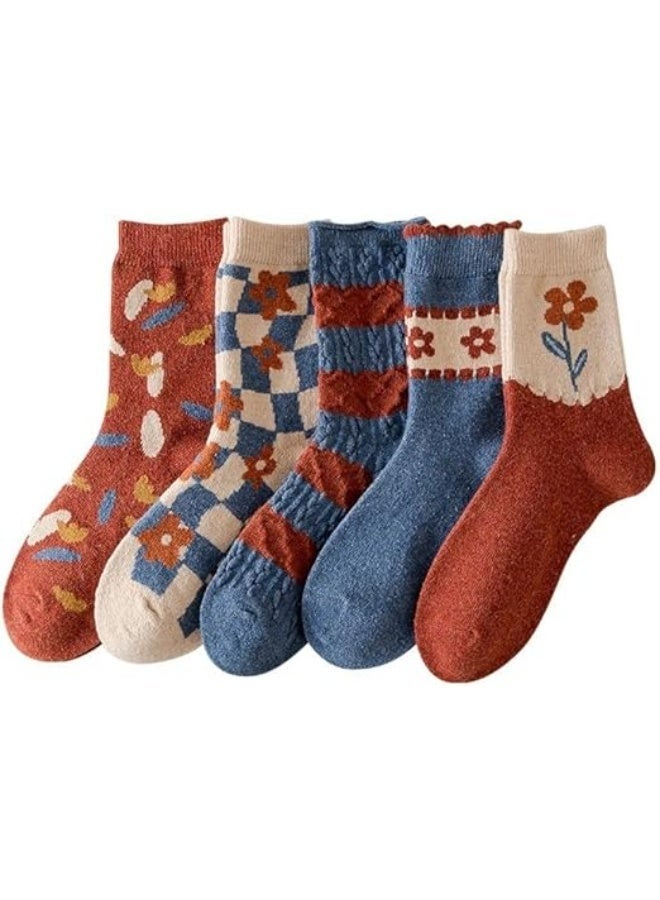 Arabest Warm Wool Socks for Women, 5 Pairs, Super Cozy Thick Crew Winter Socks, Non-Shedding Fuzzy Home Slipper Socks, Cute and Colorful, Vintage Style - Image 1