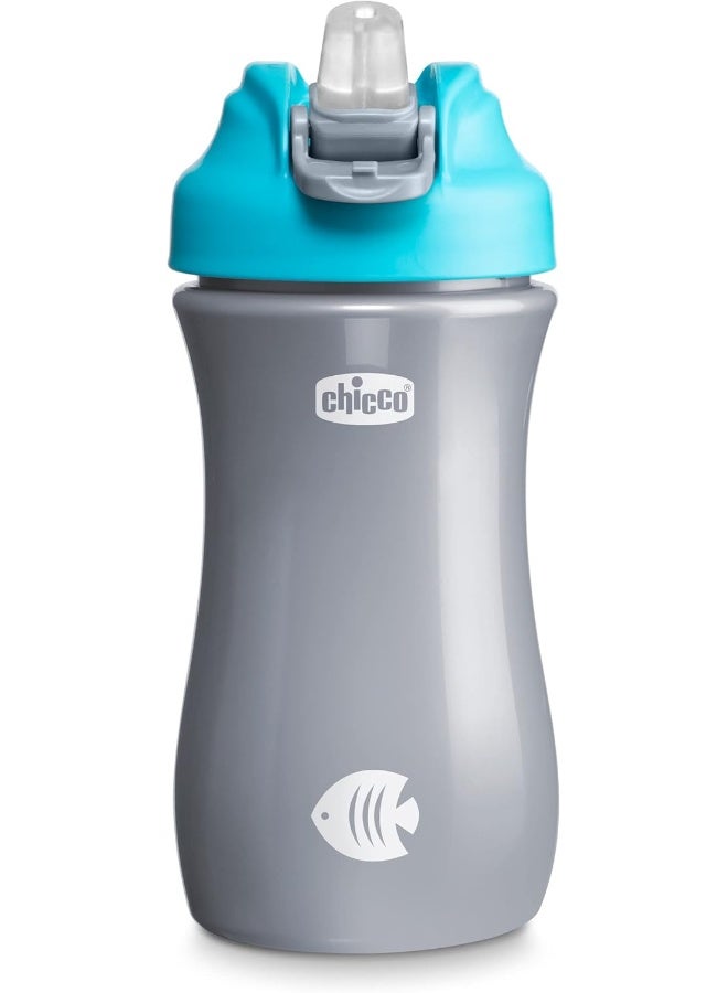 Chicco كوب شيكو ذو فوهة ناعمة خالي من الانسكاب 12 أونصة أزرق/فضي 18 شهرًا وما فوق (1 عبوة) - Image 1