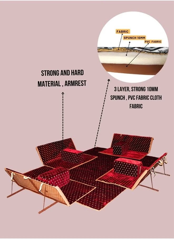 Cady One Ground camping mattress set with four mattresses and chairs made of high-quality fabric - red - 120x110x25 cm  - Image 4
