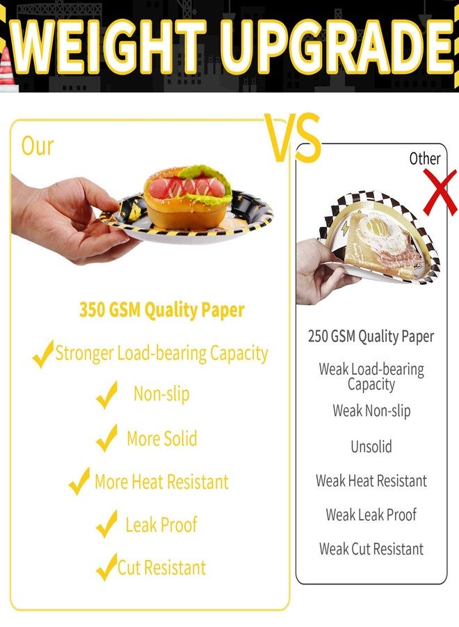 Grencian 96 Pcs Construction 3rd Birthday Party Supplies 350 GSM Construction Plates Napkins Forks Tableware Set Excavator 3rd Birthday Decorations for Boys Dump Truck Theme 3 Year Old birthday Decor Serves 24 - Image 3