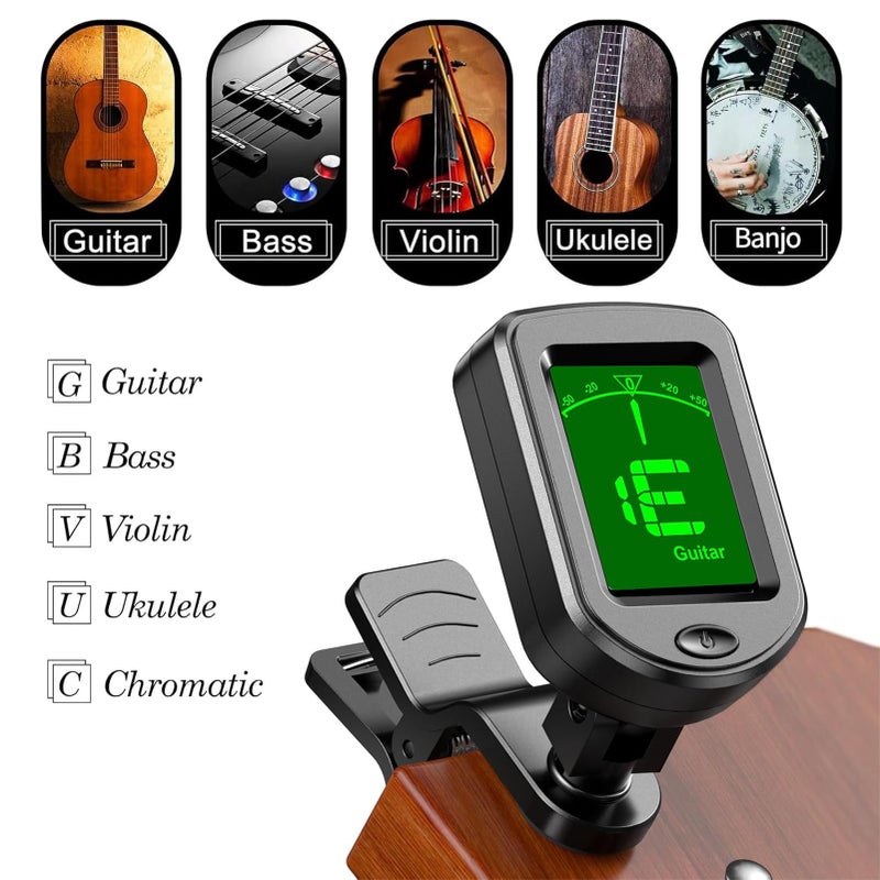 JINWEE Clip-On Guitar Tuner, Buzzing-Free Guitar Capo,Quick Release capo for Acoustic Guitar, Bass, Ukulele, Violin with 5Pcs Pick. - Image 3