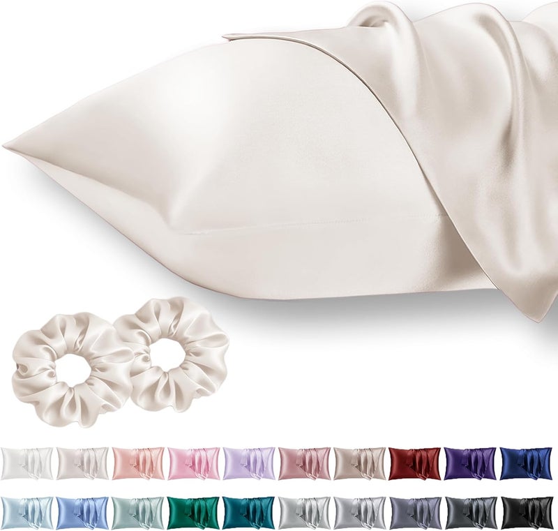 Vielit Queen Satin Pillowcase for Hair 2pc,Similar to Silk Pillow Cases,Easier Care Than Silk Pillowcase,Gifts for Women Men,Beige,20x30 & Envelope Closure and 2 Satin Scrunchies - Image 1