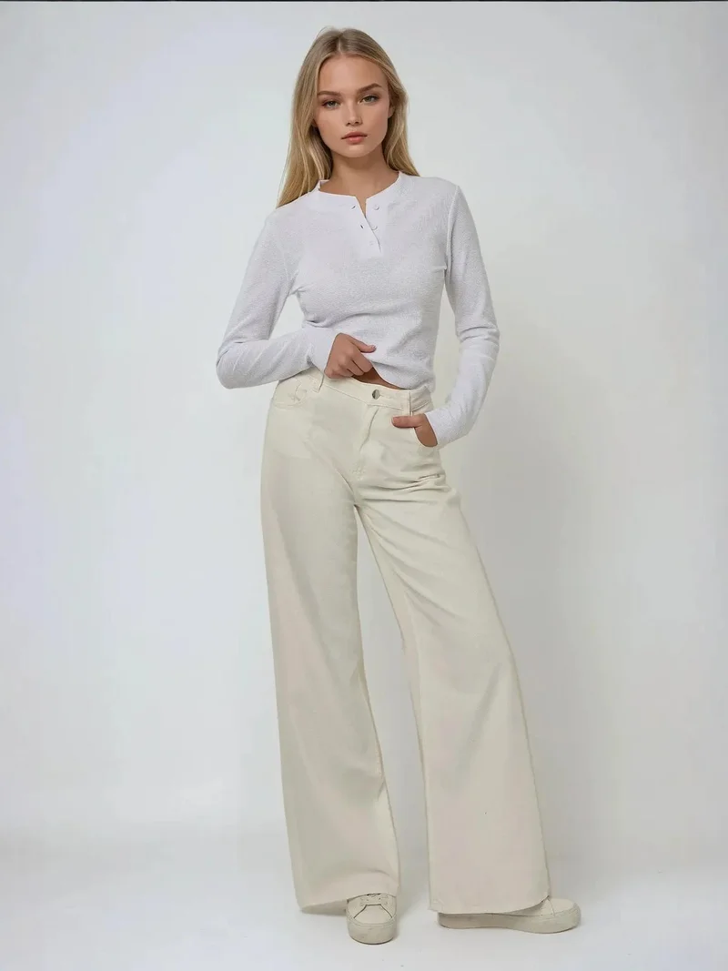 HICCUP Crew Neck Long Sleeve Wffle T-shirt