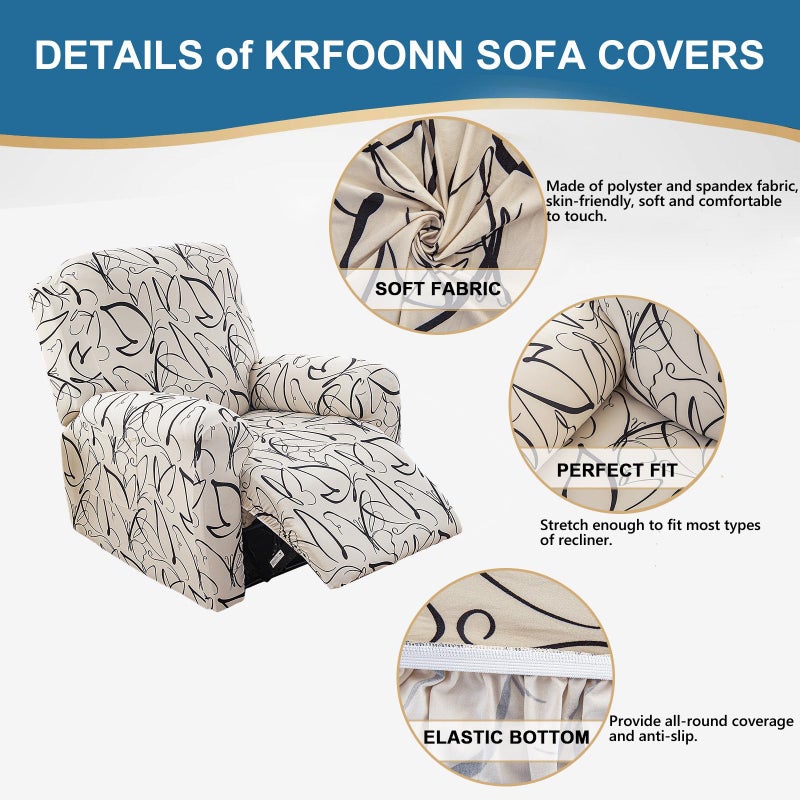 KRFOONN Stretch Recliner Slipcovers Printed Recliner Chair Covers 4-Piece Lazy Boy Chair Covers Non Slip Reclining Furniture Protector Sofa Couch Cover with Storage Pocket for Living Room, ColorA56 - Image 2