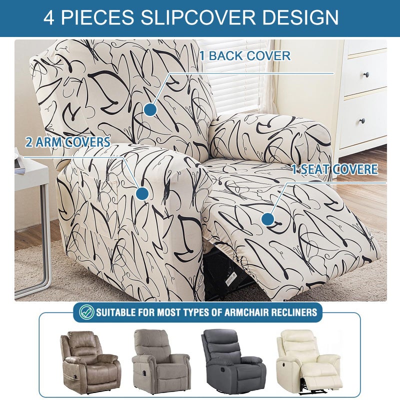 KRFOONN Stretch Recliner Slipcovers Printed Recliner Chair Covers 4-Piece Lazy Boy Chair Covers Non Slip Reclining Furniture Protector Sofa Couch Cover with Storage Pocket for Living Room, ColorA56 - Image 4