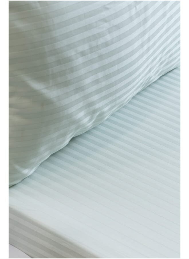 MEHALLA - Fitted Sheet Set-Satin Stripe 1cm 1 Bed Sheet - 2 Pillowcases - Pistachio - 160 * 200 + 35 cm - 100% Egyptian cotton - Image 1