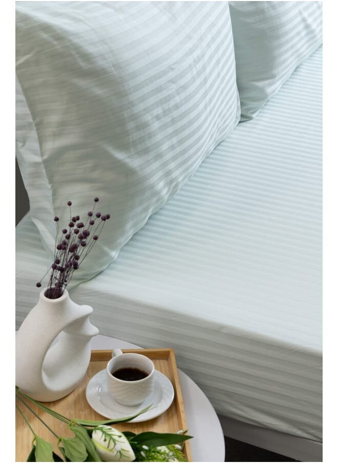 MEHALLA - Fitted Sheet Set-Satin Stripe 1cm 1 Bed Sheet - 2 Pillowcases - Pistachio - 160 * 200 + 35 cm - 100% Egyptian cotton - Image 1