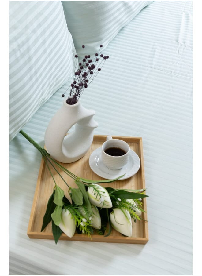 MEHALLA - Fitted Sheet Set-Satin Stripe 1cm 1 Bed Sheet - 2 Pillowcases - Pistachio - 160 * 200 + 35 cm - 100% Egyptian cotton - Image 1