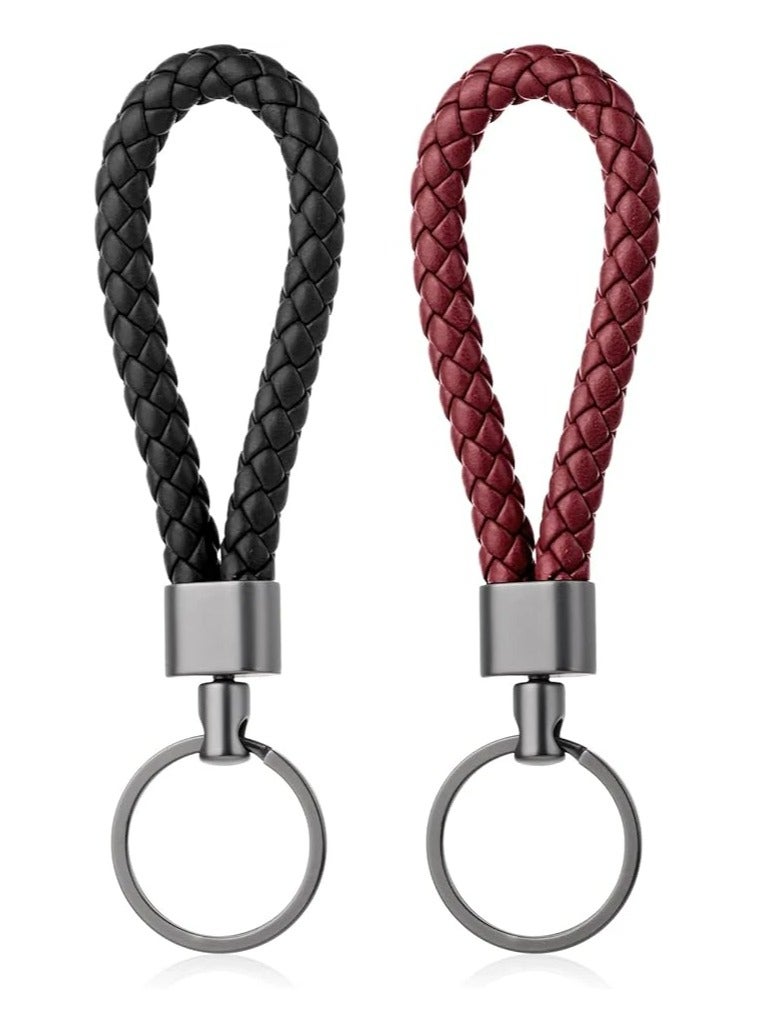 CMGTYYD. 2 قطعة سلسلة مفاتيح جلدية مضفرة من الجلد، أحزمة مفاتيح منسوجة يدويًا للرجال والنساء مع سلسلة مفاتيح معدنية وحلقة مفاتيح لمكتب المنزل مفاتيح السيارة حقائب ومحافظ حقائب - Image 1