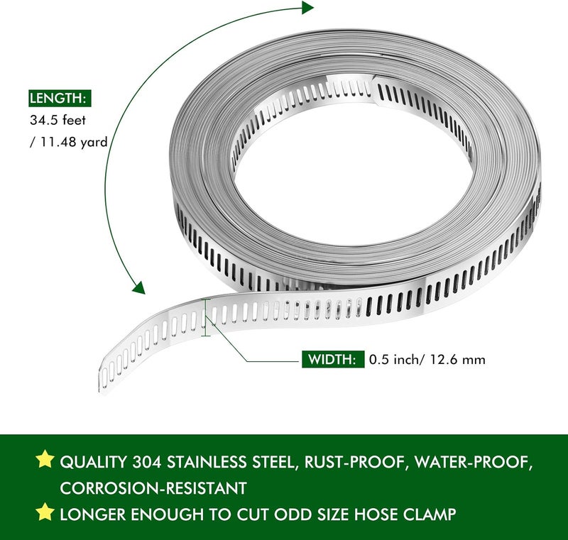 Ripeng Stainless Steel Large Hose Clamps, Worm Drive, Adjustable for Intercooler, Pipe, Plumbing, Tube and Fuel Line(34.5 Feet,9 Pcs) - Image 4
