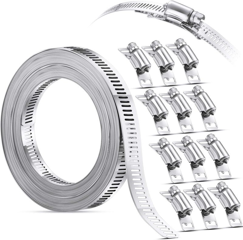 Ripeng Stainless Steel Large Hose Clamps, Worm Drive, Adjustable for Intercooler, Pipe, Plumbing, Tube and Fuel Line(34.5 Feet,9 Pcs) - Image 1