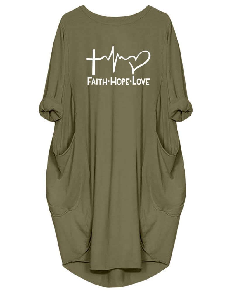 Rfecccy Faith Home Love Letters Printed Oversize Short Midi Dresses with Pockets for Women - Image 4