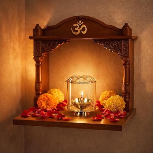 Klassic Combo 4.5 Inch Pure Brass Swastik Diya with 1 Extra Borosilicate Glass Shade | Ideal for Mandir, Pooja Room, Diwali & Daily Aarti | Wind-Protected Oil Lamp with Cylindrical Glass Chimney - Image 3