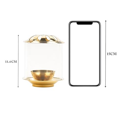 Klassic Combo 4.5 Inch Pure Brass Swastik Diya with 1 Extra Borosilicate Glass Shade | Ideal for Mandir, Pooja Room, Diwali & Daily Aarti | Wind-Protected Oil Lamp with Cylindrical Glass Chimney - Image 2