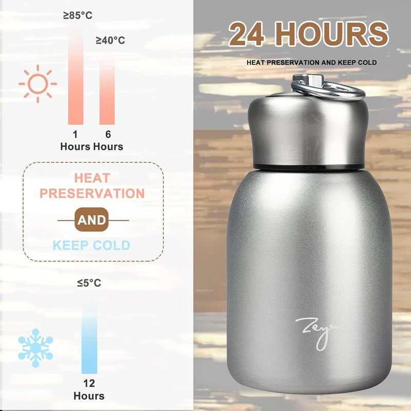 Small Vacuum Insulated Water Bottle Mini Thermal Water Bottle Leak-Proof Vacuum Drink Bottle for Home, Outdoors, Travel, Sports, 280ML (Silver) - Image 3