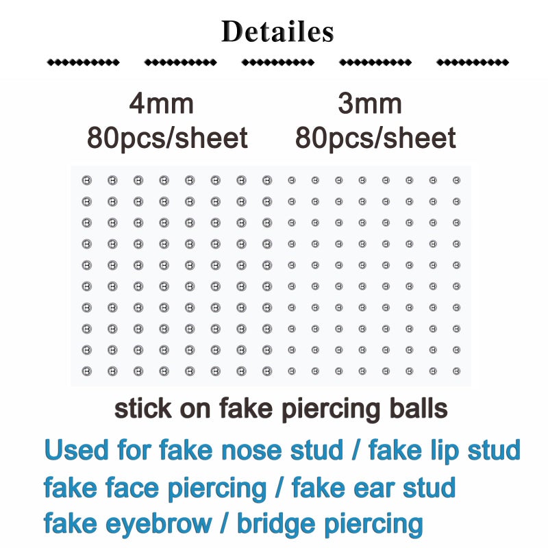 QWALIT Fake Lip Ring Fake Lip Piercing Fake Piercings Fake Nose Ring Hoop Fake Face Piercing Fake Lip Stud Fake Nose Stud Stick on Fake Eyebrow Piercing Fake Eyebrow Ring Fake Piercing Balls Silver - Image 2