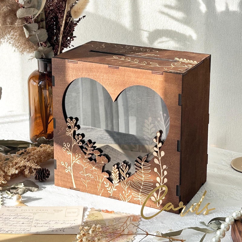 OurWarm Wedding Card Box for Party Wooden Card Boxes for Reception Rustic Wedding Box for Cards and Money Envelope Money Box Gift Cards Box for Graduation Baby Shower Birthday Decor - Image 2