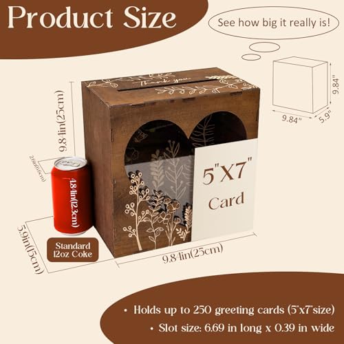 OurWarm Wedding Card Box for Party Wooden Card Boxes for Reception Rustic Wedding Box for Cards and Money Envelope Money Box Gift Cards Box for Graduation Baby Shower Birthday Decor - Image 3