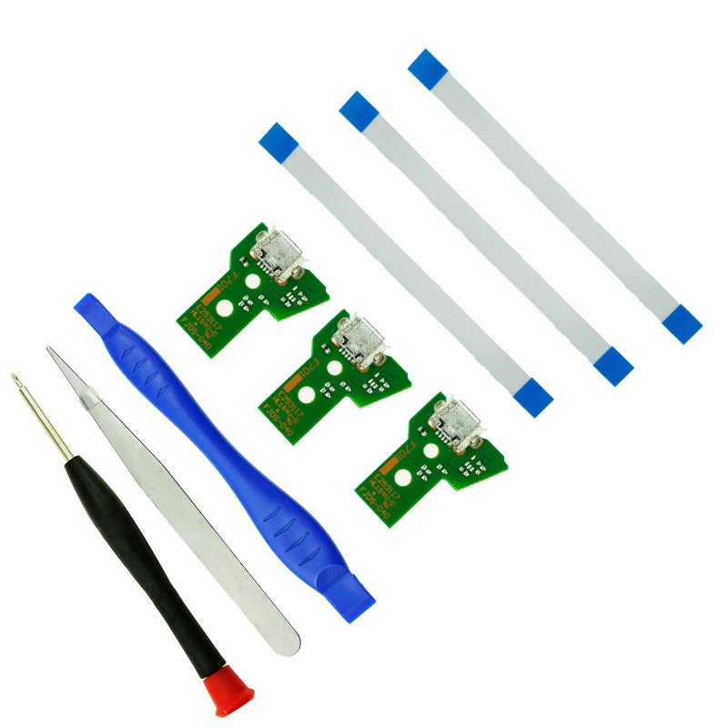CTHTBZ 3pcs JDS-040 Replacement Charging Port for PlayStation 4 PS4 Controller,Assembly Charger Socket Board Connector Module for PS4, Flex Cable, Tool Screwdriver (JDS-040) - Image 5
