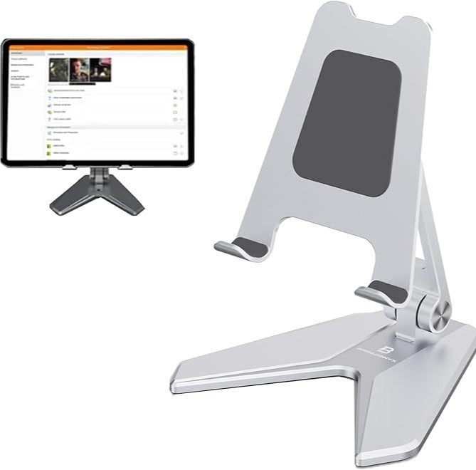BROADONYX Adjustable Mobile Phone & Tablet Stand | Aluminum Foldable Desk Holder for iPhone, iPad, Samsung & All Smartphones | Portable Phone Holder for Office, Home, Study, Kitchen & Students - Image 1