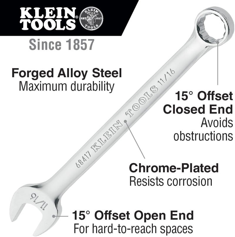 Klein Tools 68400 SAE 7-Piece Combination Wrench Set with Open End and Box End - Image 2